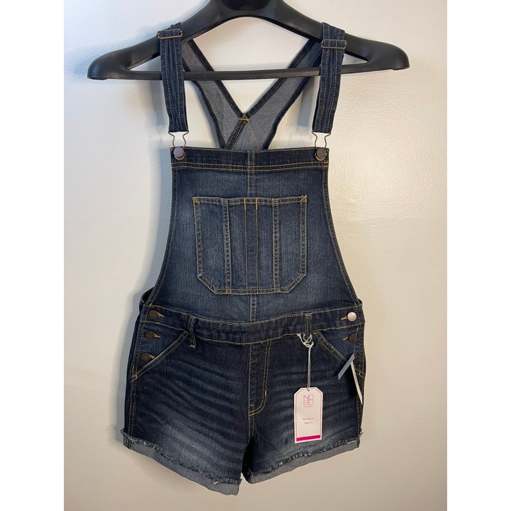 No Boundaries Girls‎ Denim Shortalls Relaxed Fit Stretch Size L 11-13 NWT